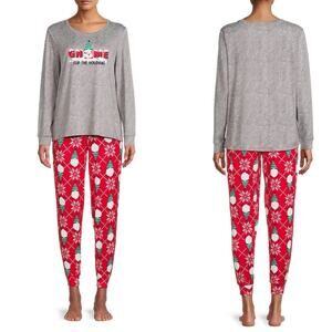 Secret Treasures Women's Soft Lounge Pajama Pants & Long Sleeves Set Gnome, M